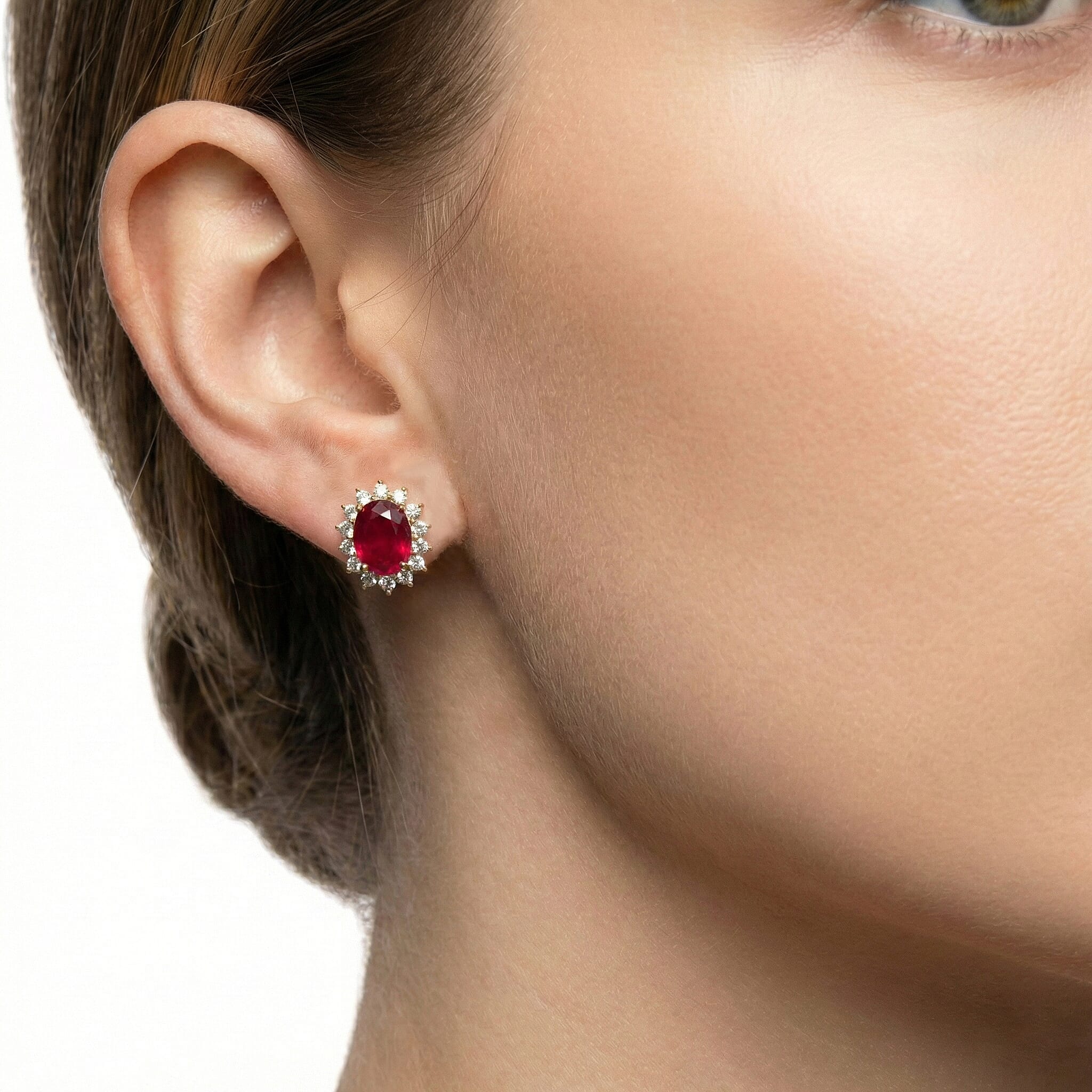 D'Joy AAA African Ruby & White Zircon Earring with Push Back in Yellow Gold Plated Sterling Silver 2.92 Ct.