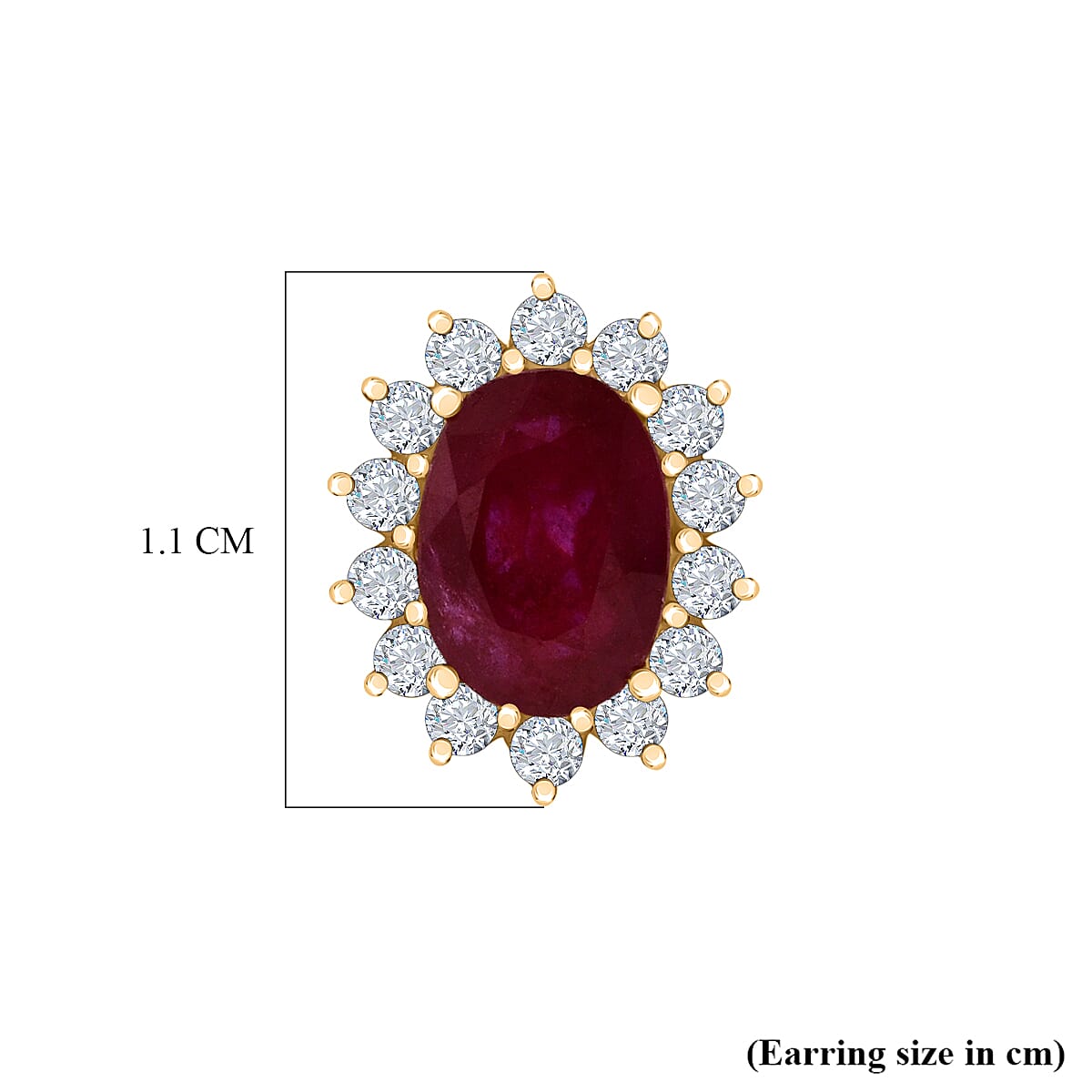 D'Joy AAA African Ruby & White Zircon Earring with Push Back in Yellow Gold Plated Sterling Silver 2.92 Ct.
