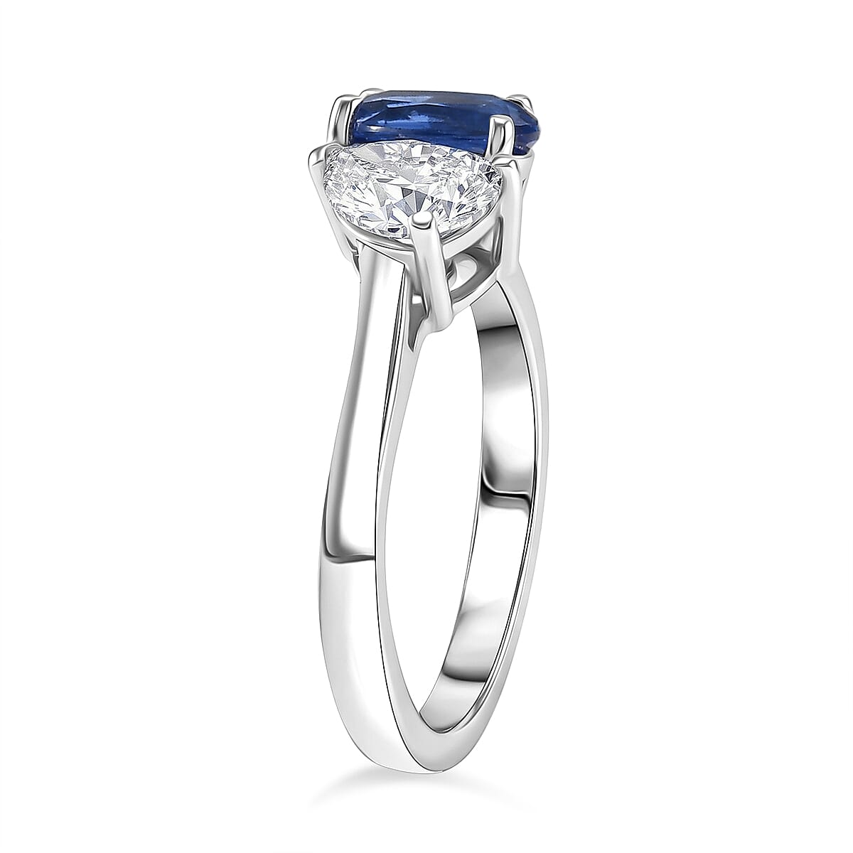 D'Joy AAA Natural Kashmir Kyanite & Moissanite Toi et Moi Band Ring in Platinum Overlay Sterling Silver 1.72 Ct.