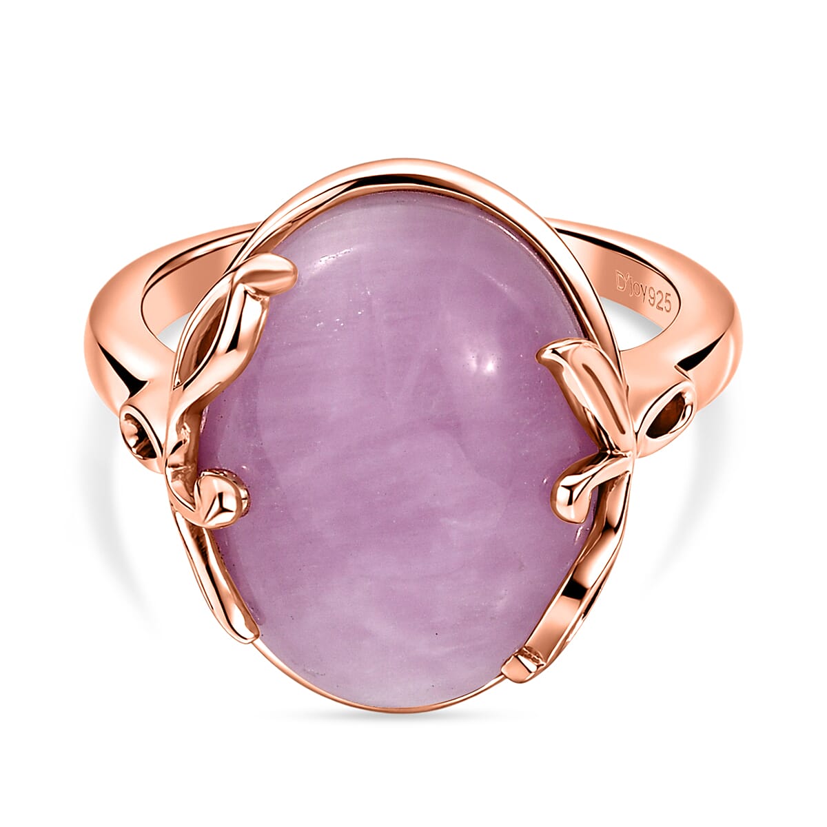 D'Joy Natural Kunzite Oval Cut Solitaire Ring in Rose Gold Plated Sterling Silver 12.06 Ct.