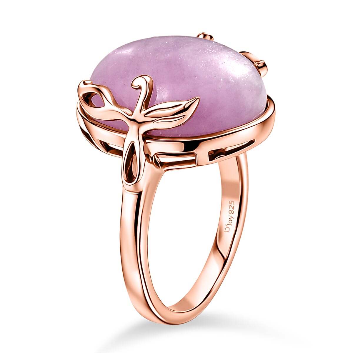 D'Joy Natural Kunzite Oval Cut Solitaire Ring in Rose Gold Plated Sterling Silver 12.06 Ct.