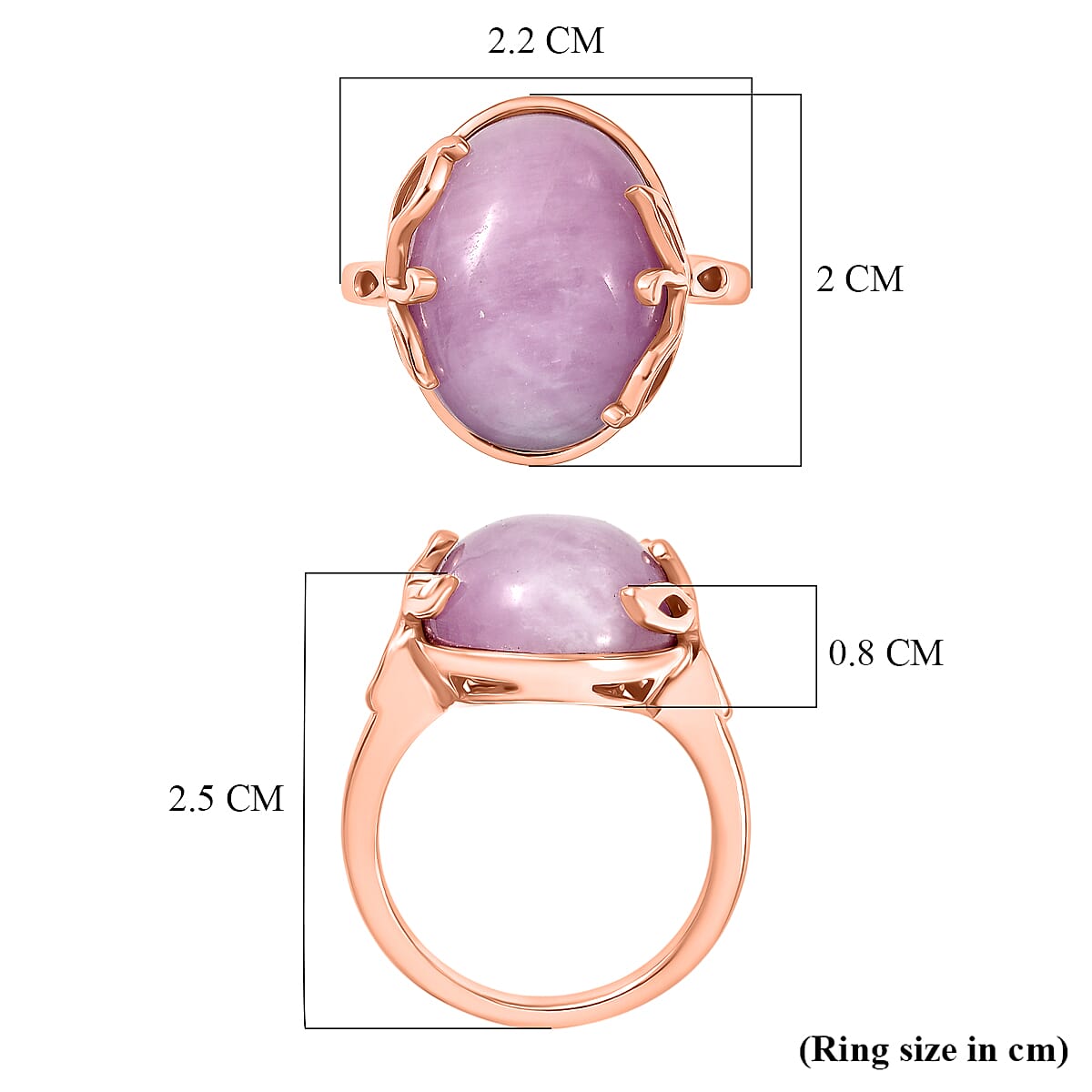 D'Joy Natural Kunzite Oval Cut Solitaire Ring in Rose Gold Plated Sterling Silver 12.06 Ct.