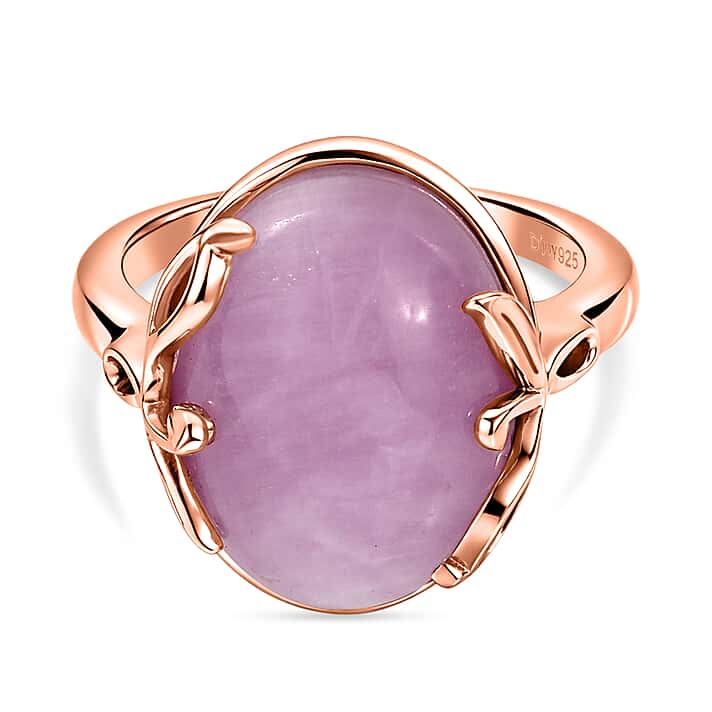 D'Joy Kunzite Oval Cut Solitaire Ring in Rose Gold Plated Sterling Silver 12.06 Ct.