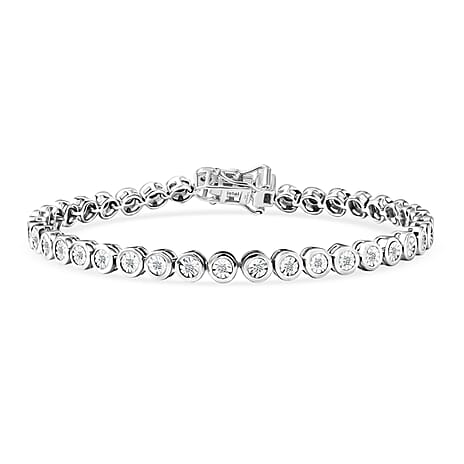 Luxuriant SI-G-H Lab Grown Diamond Tennis Bracelet (Size - 7) with GB Lock Box in Rhodium Overlay Sterling Silver, Silver Wt. 12.55 Gms