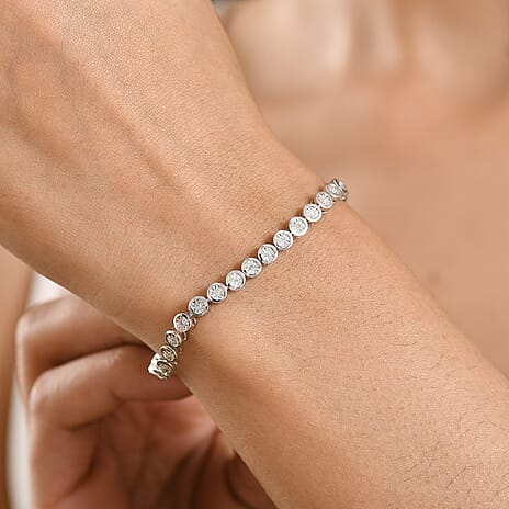 Luxuriant SI-G-H Lab Grown Diamond Tennis Bracelet (Size - 7) with GB Lock Box in Rhodium Overlay Sterling Silver, Silver Wt. 12.55 Gms