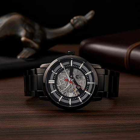 William Hunt London Limited Edition Automatic Skeleton Watch With 5 ATM Water Resistancy, Exhibition Back and Butterfly Buckle Clasp - 42MM Dial - Black