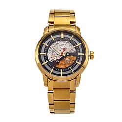 William Hunt London Limited Edition Automatic Skeleton Watch With 5 ATM Water Resistancy, Exhibition Back and Butterfly Buckle Clasp - 42MM Dial - Gold