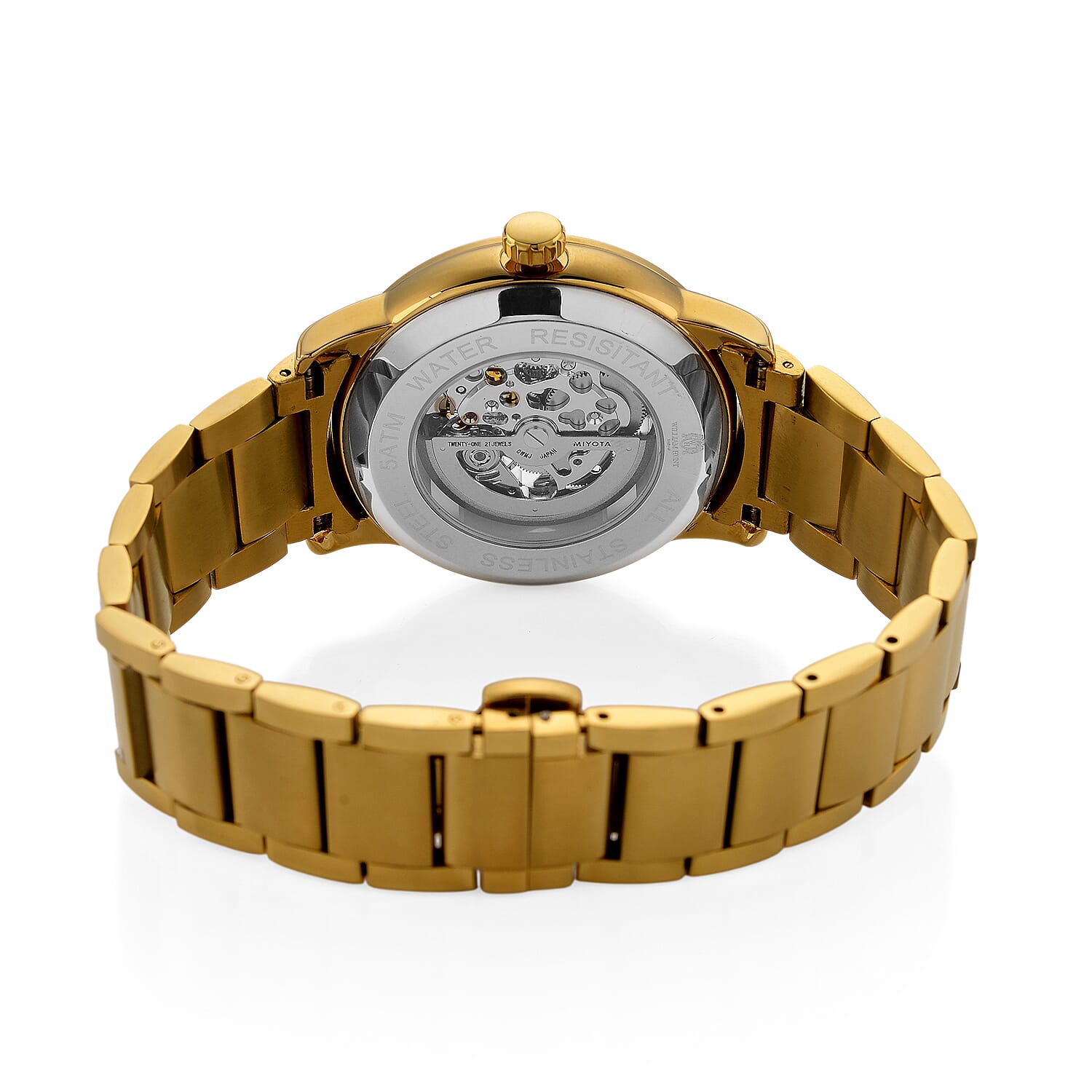 William Hunt London Limited Edition Automatic Skeleton Watch With 5 ATM Water Resistancy, Exhibition Back and Butterfly Buckle Clasp - 42MM Dial - Gold