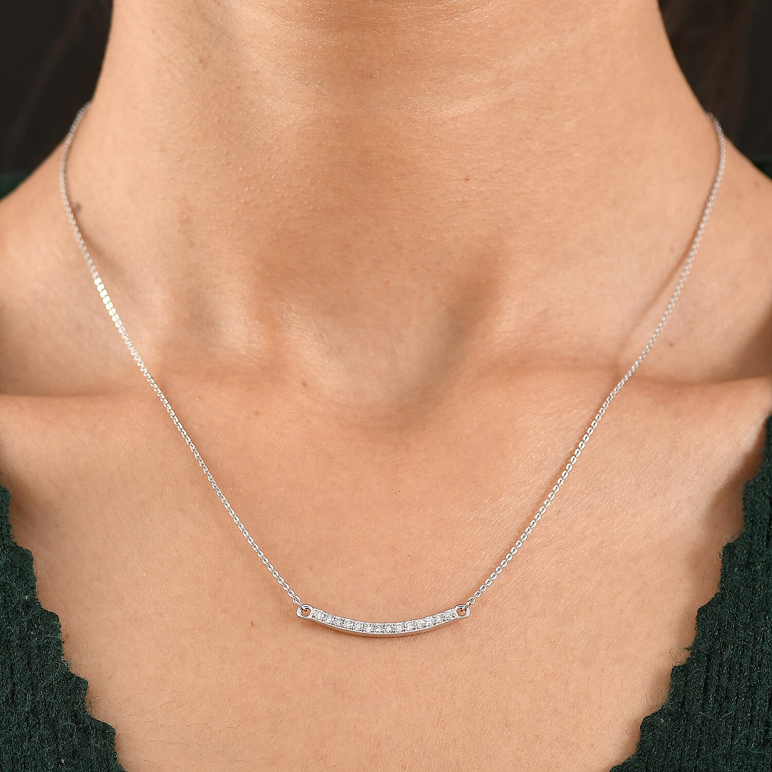 Luxuriant SI-G-H Lab Grown Diamond Line Necklace (Size - 20) with Lobster Clasp in Rhodium Overlay Sterling Silver. Total wt 0.30 Cts