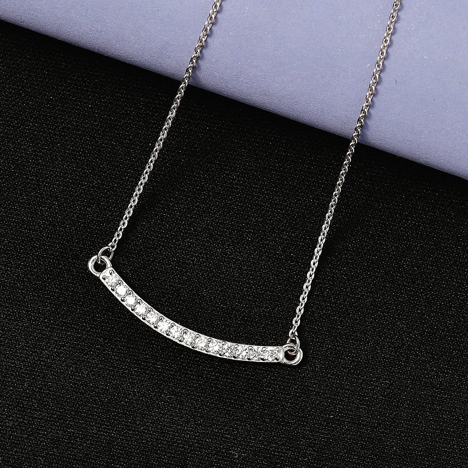 Luxuriant SI-G-H Lab Grown Diamond Line Necklace (Size - 20) with Lobster Clasp in Rhodium Overlay Sterling Silver. Total wt 0.30 Cts