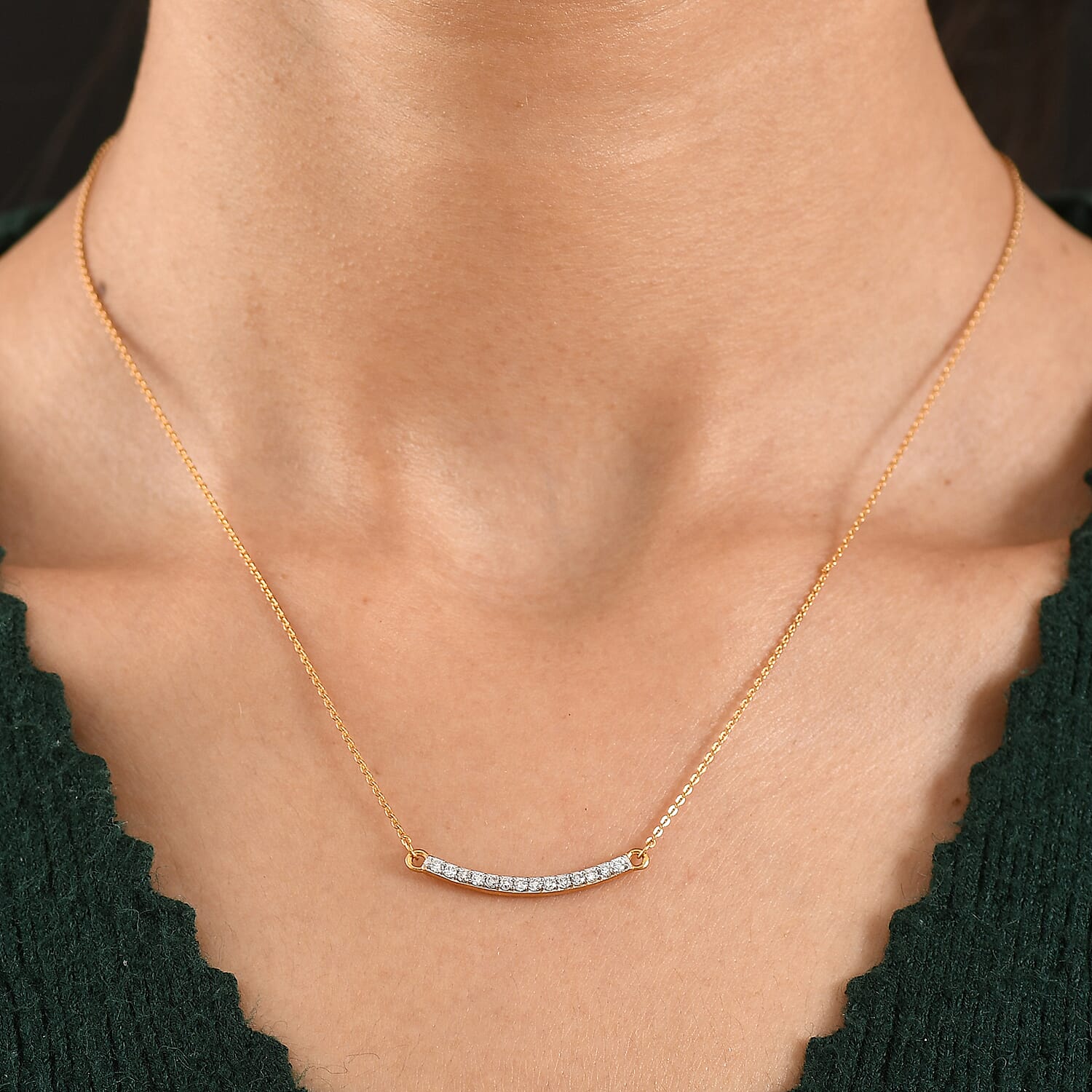 Luxuriant SI-G-H Lab Grown Diamond Line Necklace (Size - 20) with Lobster Clasp in 18K Vermeil Yellow Gold Plated Sterling Silver.Total wt 0.30 Cts