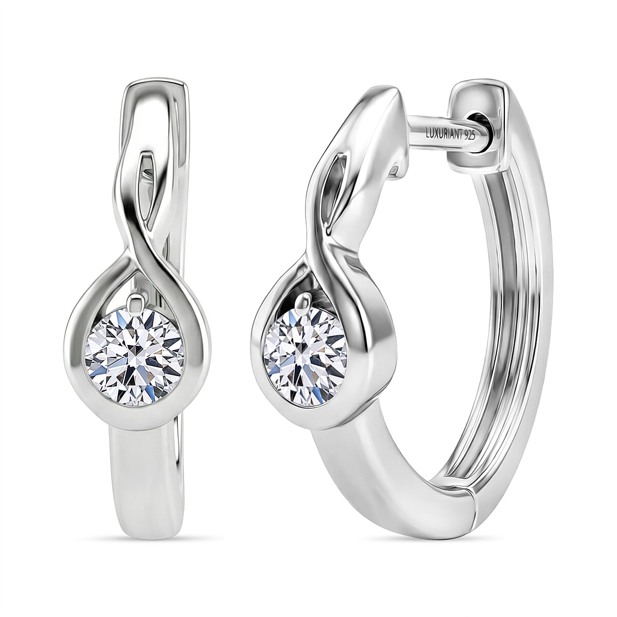 Luxuriant SI-G-H Lab Grown Diamond Hoop Earring in Platinum Overlay Sterling Silver