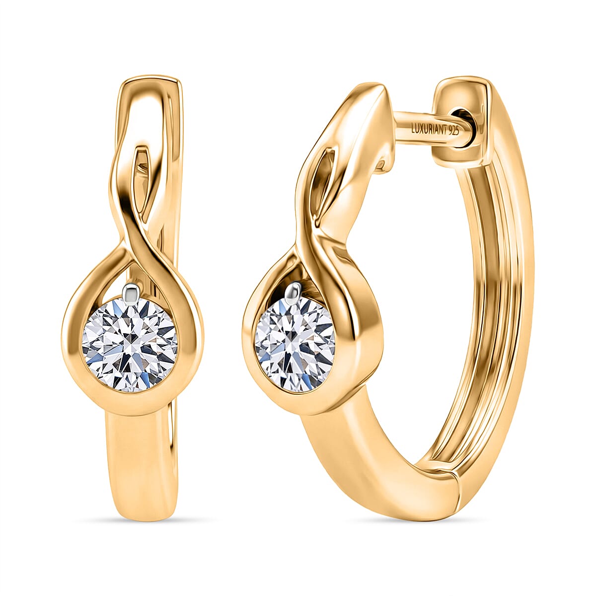 Luxuriant SI-G-H Lab Grown Diamond Hoop Earring in Yellow Gold Plated Sterling Silver