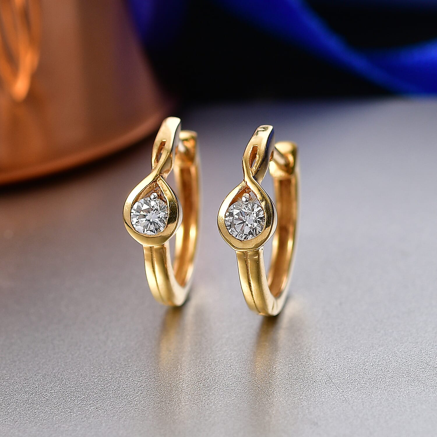 Luxuriant SI-G-H Lab Grown Diamond Hoop Earring in Yellow Gold Plated Sterling Silver