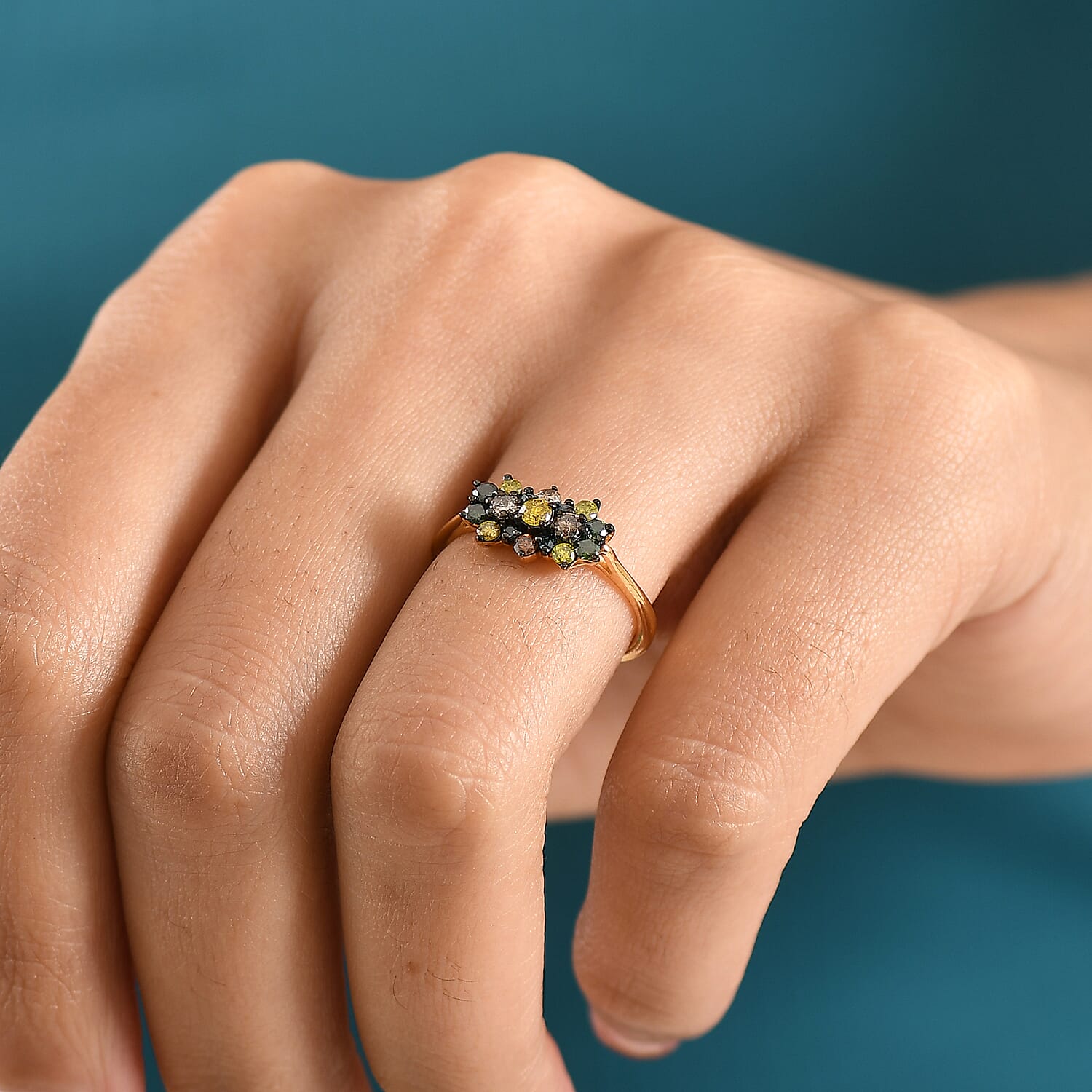 D'Joy Yellow Diamond & Multi Diamond Cluster Ring in 18K Vermeil Yellow Gold Plated Sterling Silver