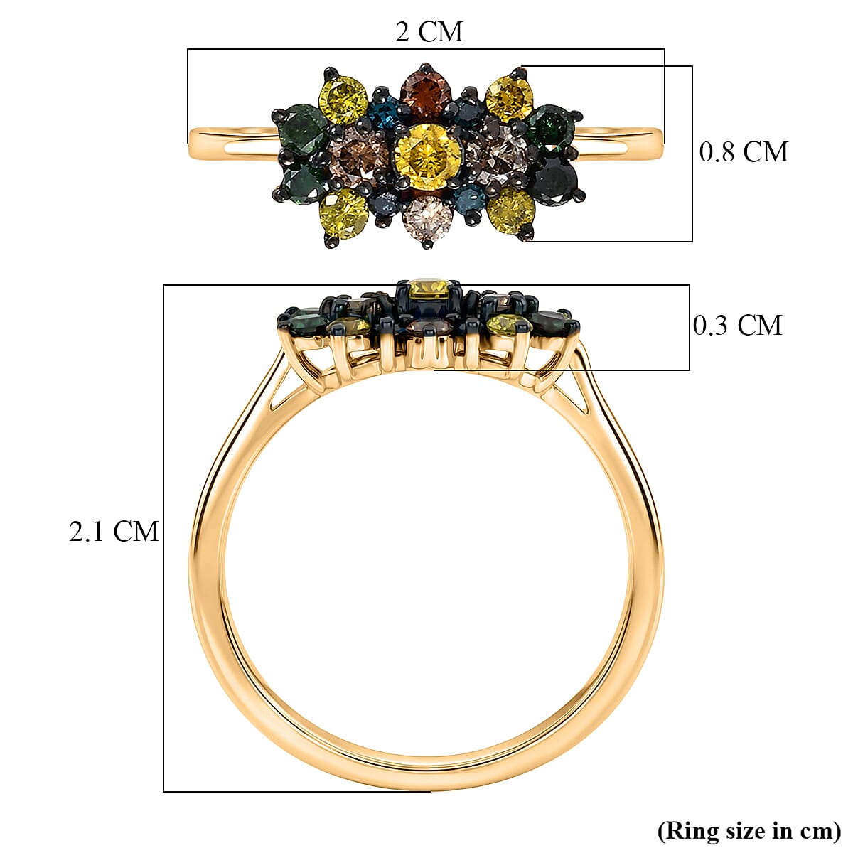 D'Joy Yellow Diamond & Multi Diamond Cluster Ring in 18K Vermeil Yellow Gold Plated Sterling Silver