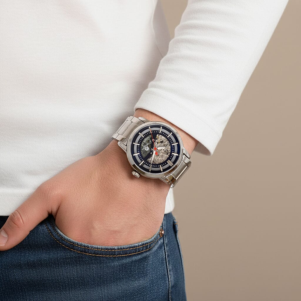 William Hunt London Limited Edition Automatic Skeleton Watch With 5 ATM Water Resistancy, Exhibition Back and Butterfly Buckle Clasp - 42MM Dial - White