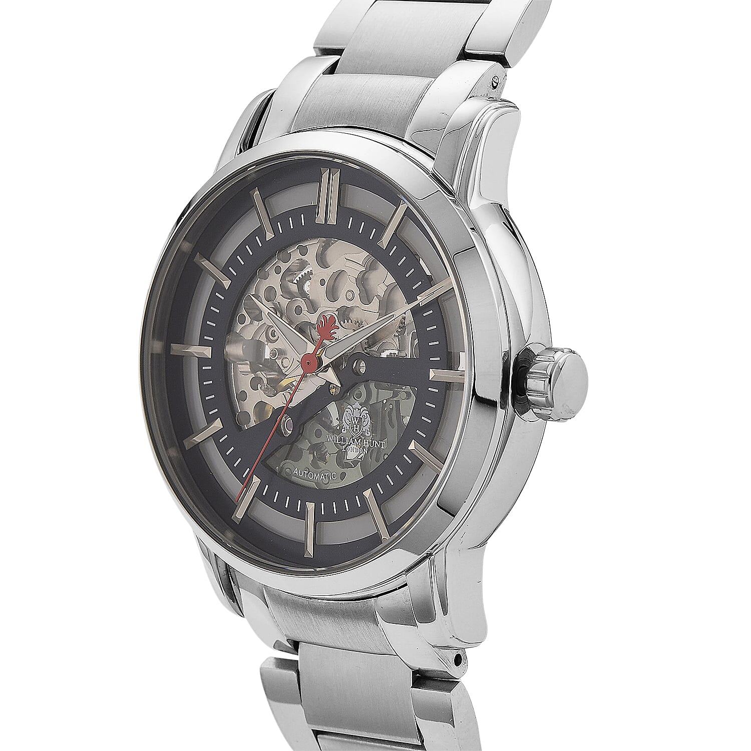 William Hunt London Limited Edition Automatic Skeleton Watch With 5 ATM Water Resistancy, Exhibition Back and Butterfly Buckle Clasp - 42MM Dial - White