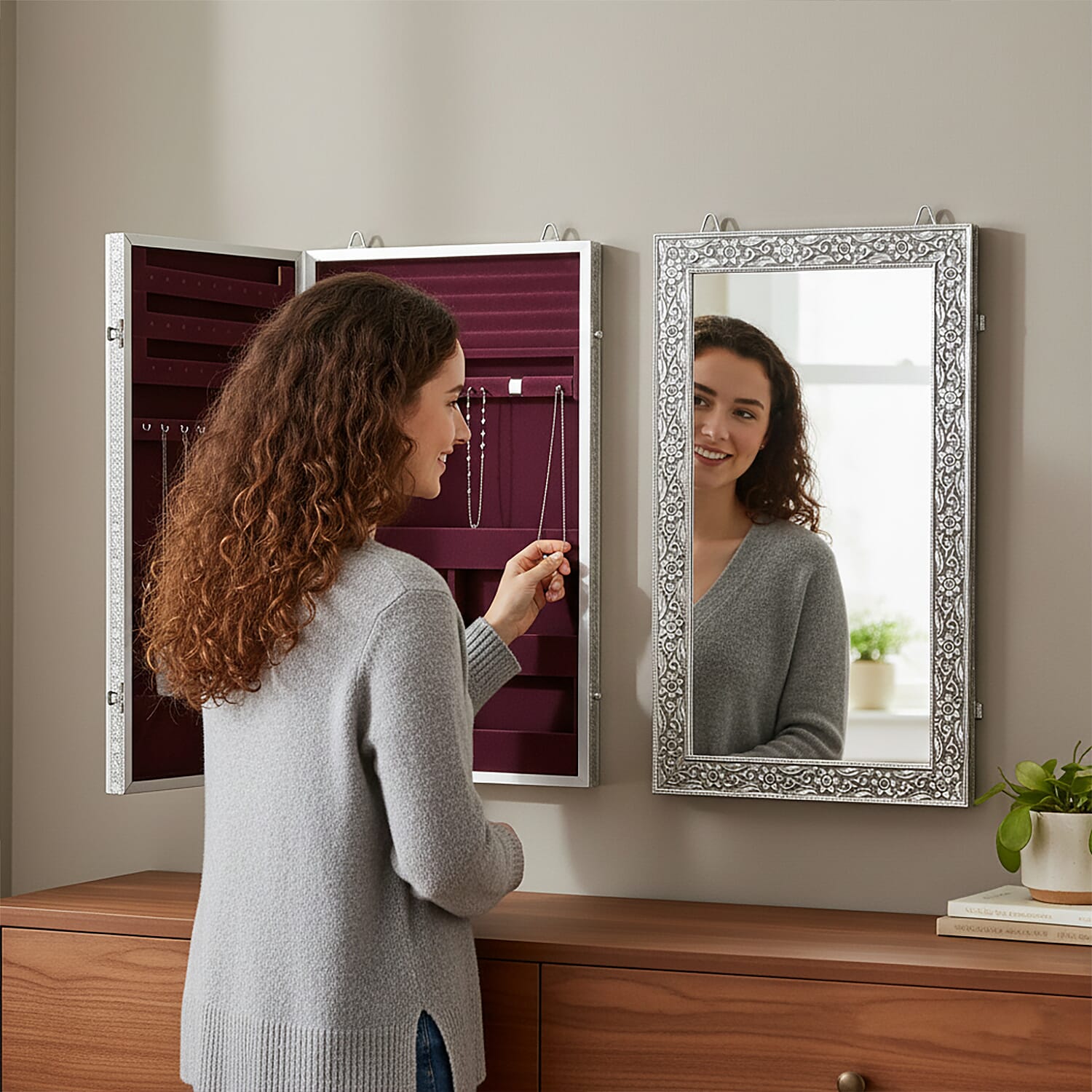 Livmore Handmade Oxidized Wall Mount Jewellery Organizer (Size 55x33x8 cm) - Purple