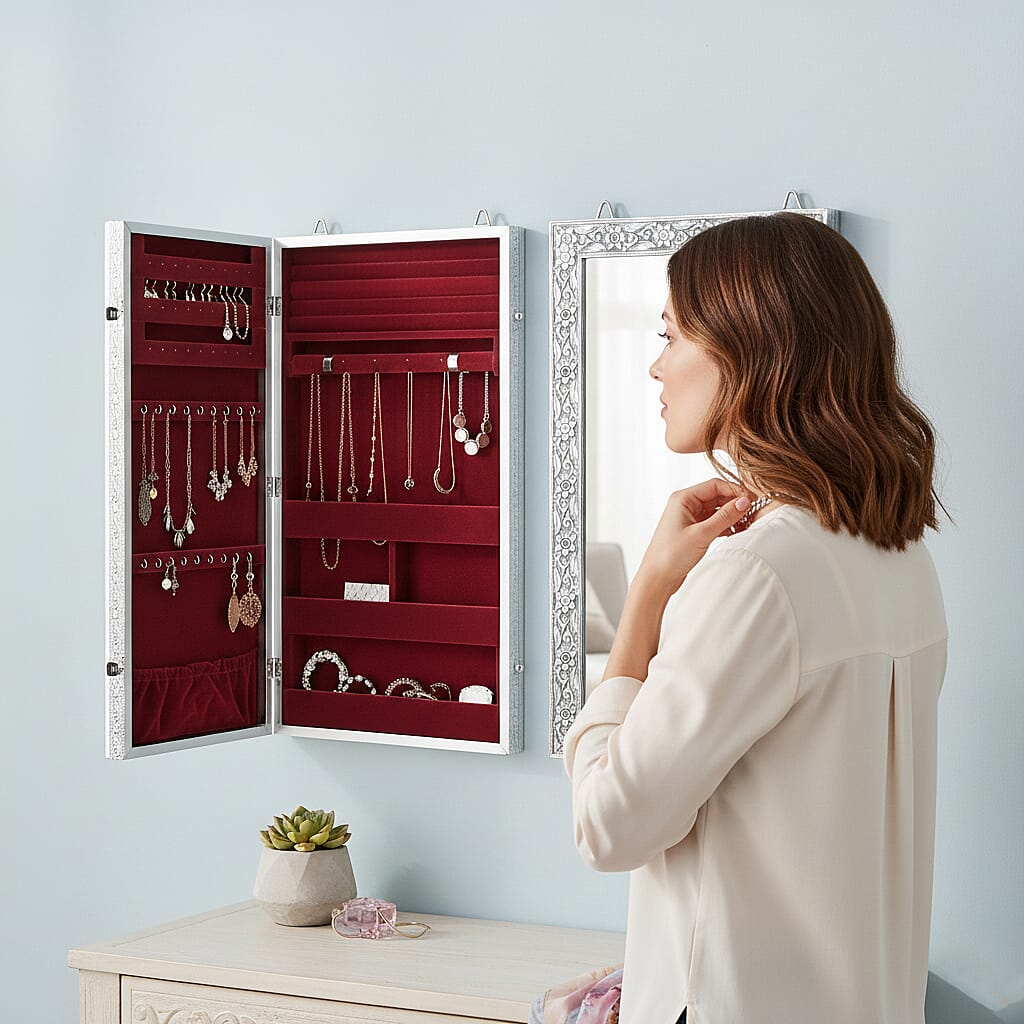 Livmore Handmade Oxidized Wall Mount Jewellery Organizer (Size 55x33x8 cm) - Maroon