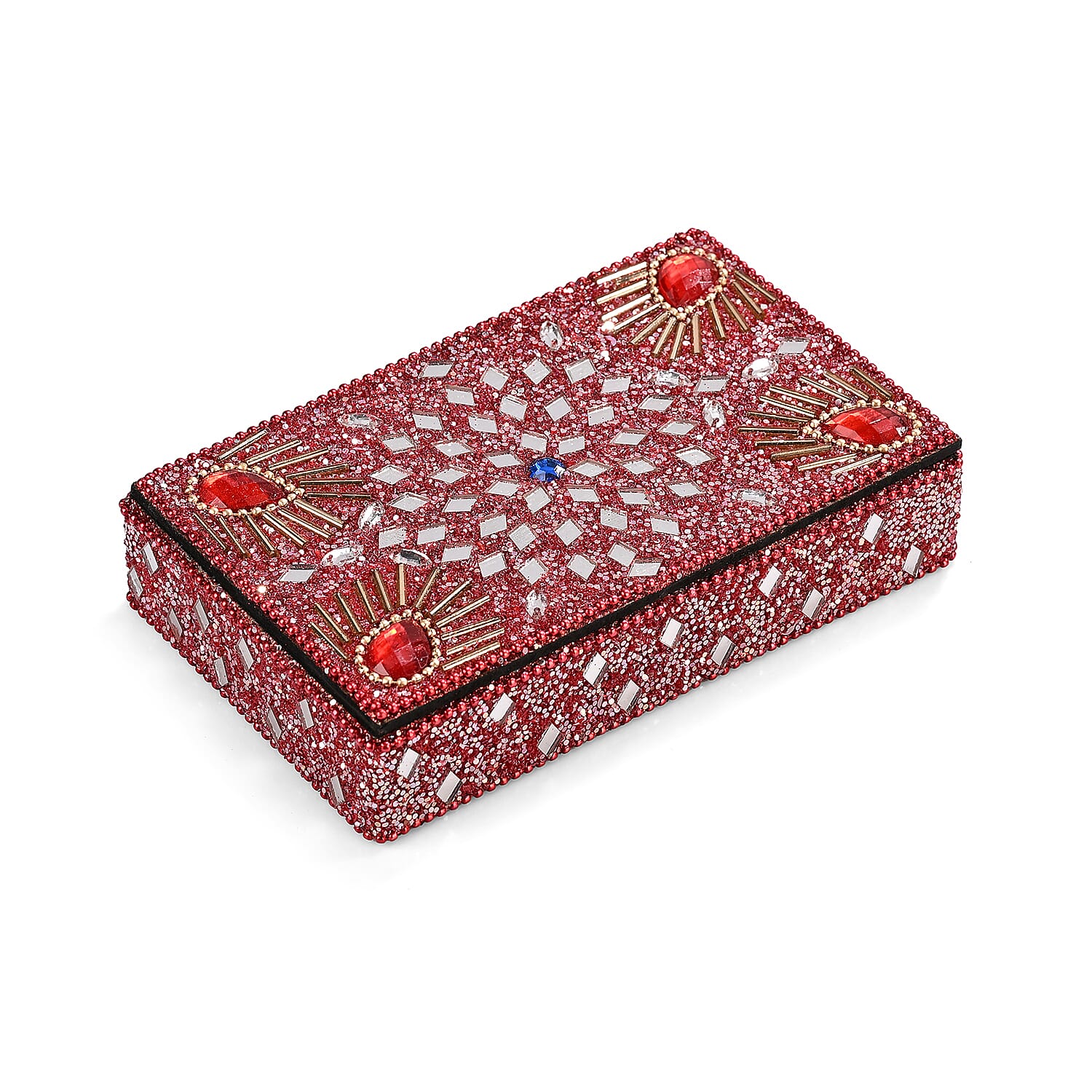 Livmore 6-Piece Beaded Stationery Gift Set (inc. 1 x Decorative Box, 5 x Pens, & 1 x Diary) - Red