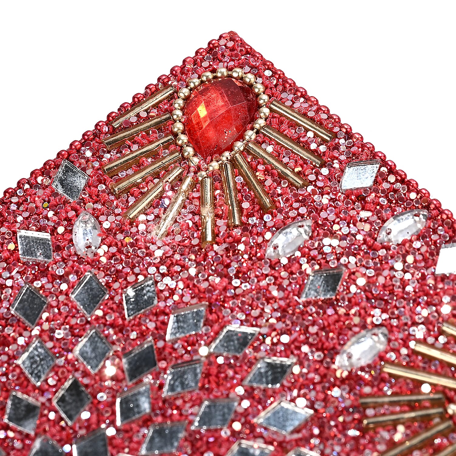 Livmore 6-Piece Beaded Stationery Gift Set (inc. 1 x Decorative Box, 5 x Pens, & 1 x Diary) - Red