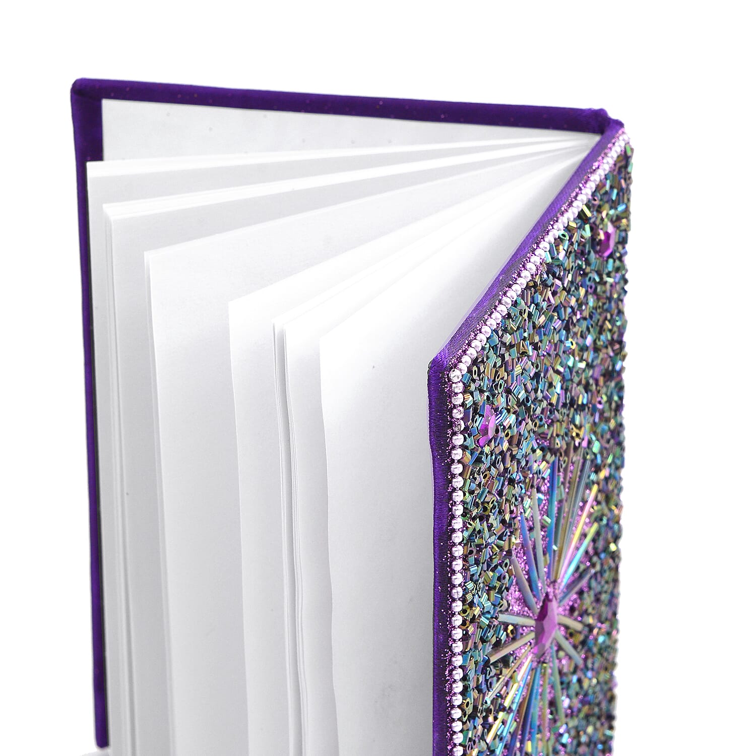 Livmore 6-Piece Beaded Stationery Gift Set (inc. 1 x Decorative Box, 5 x Pens, & 1 x Diary) - Purple