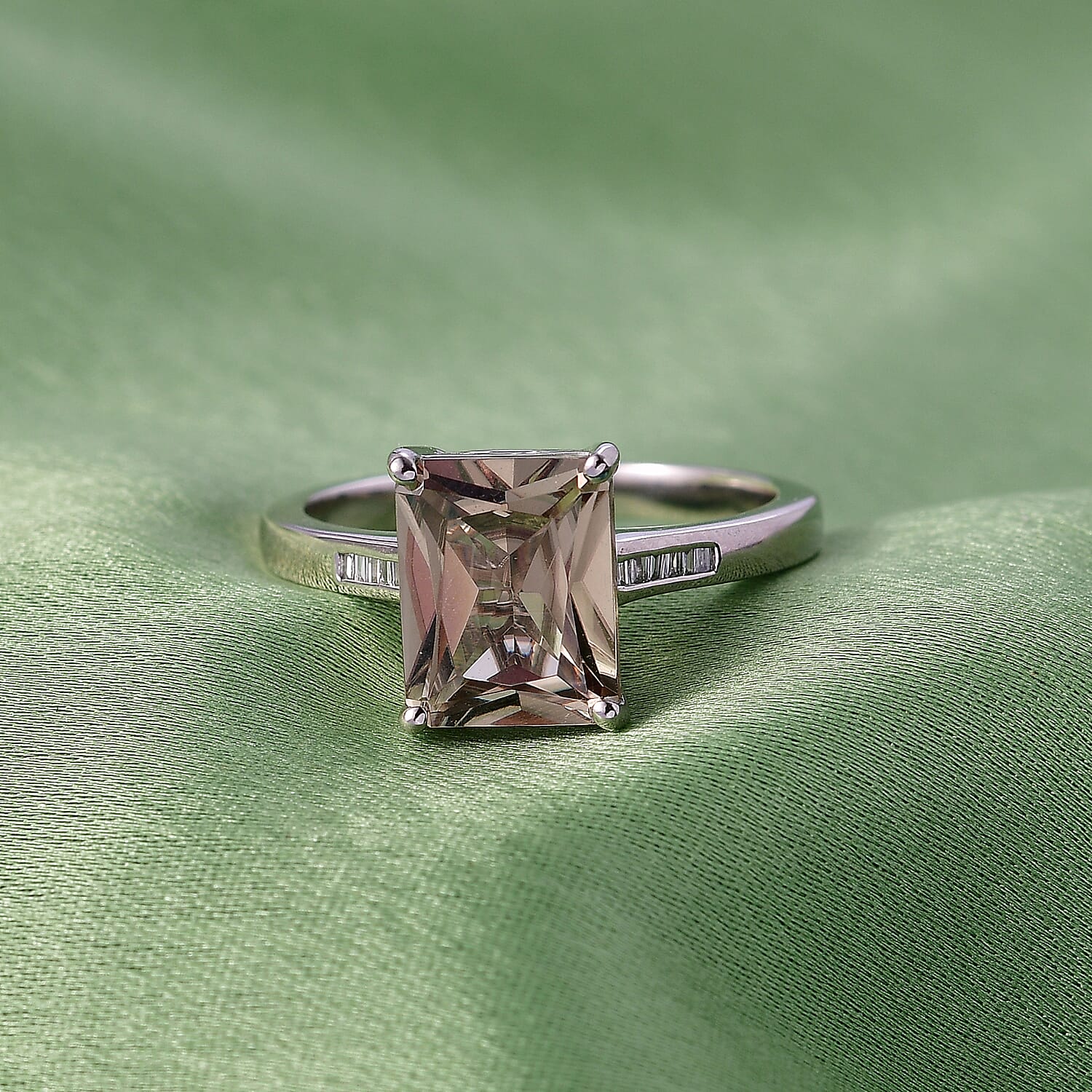 Rhapsody 950 Platinum AAAA Natural Turkizite (Radiant Cut 4.00ct) VS-E-F Natural White Diamond Ring 4.03 Ct, Platinum Wt. 5.42 Gms
