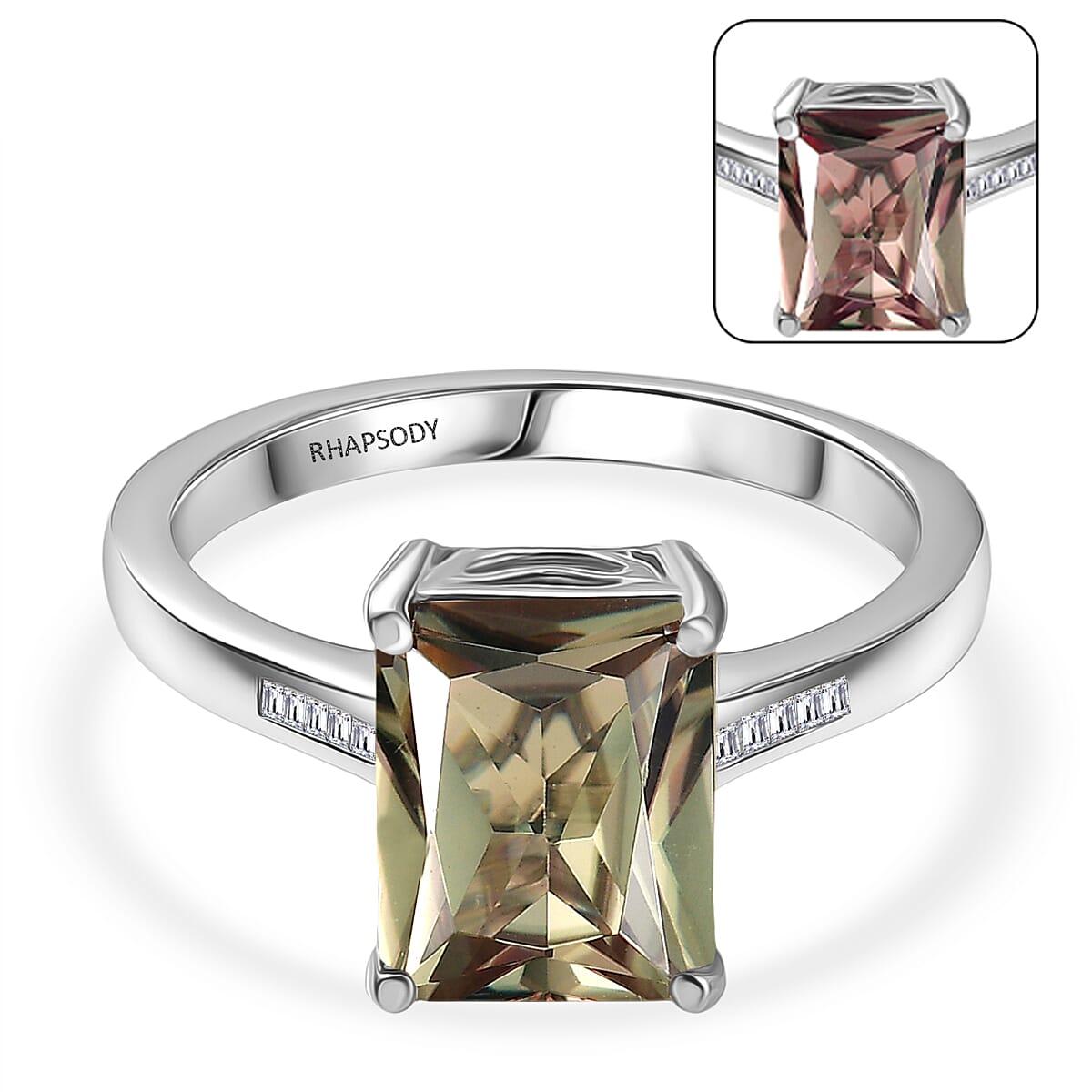 Rhapsody 950 Platinum AAAA Natural Turkizite (Radiant Cut 4.00ct) VS-E-F Natural White Diamond Ring 4.03 Ct, Platinum Wt. 5.42 Gms
