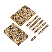 Livmore 6-Piece Beaded Stationery Gift Set (inc. 1 x Decorative Box, 5 x Pens, & 1 x Diary) - Gold & Multi