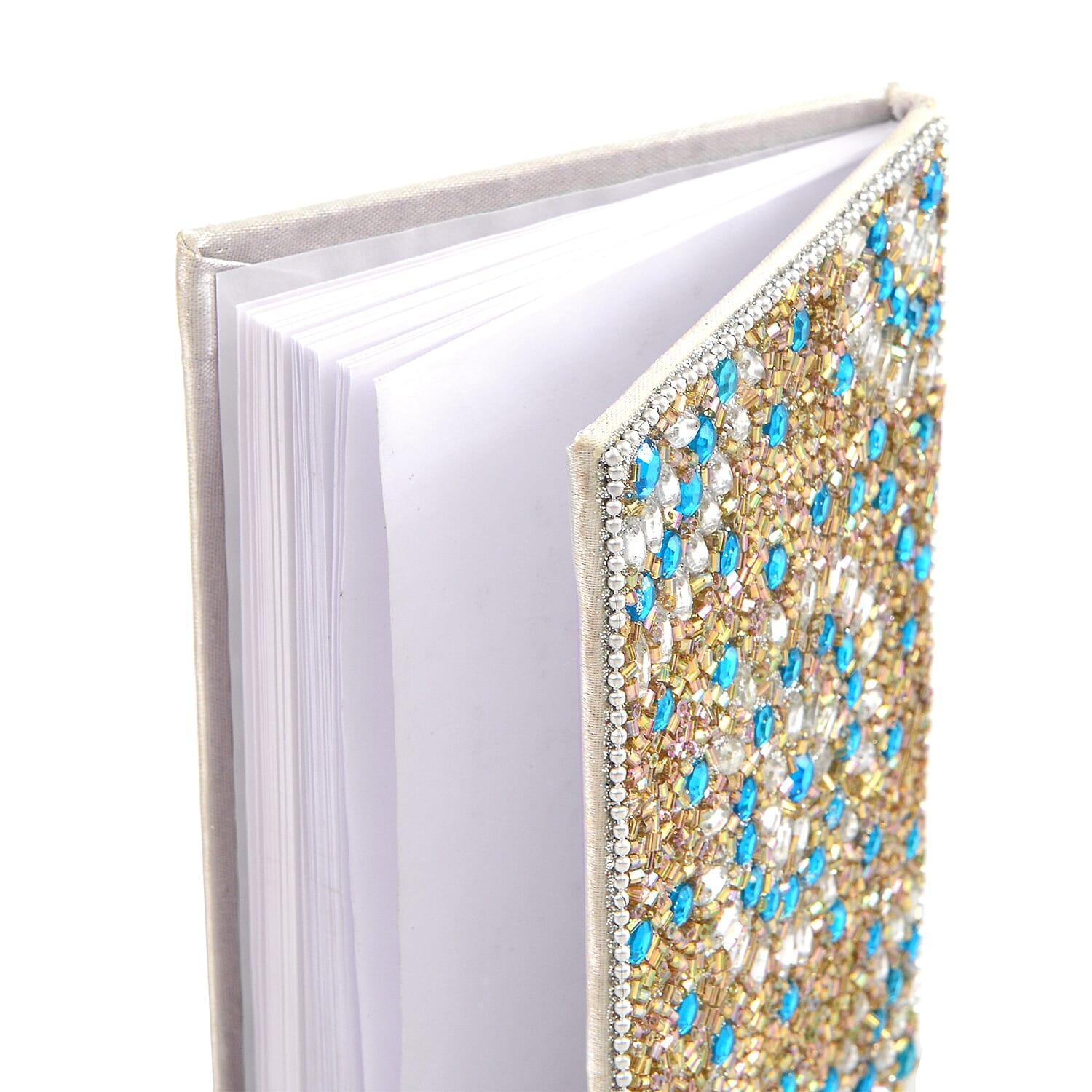 Livmore 6-Piece Beaded Stationery Gift Set (inc. 1 x Decorative Box, 5 x Pens, & 1 x Diary) - Silver & Blue