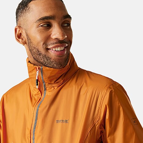 Regatta Mens Waterproof Rain Jacket With Packaway Pocket - Belt Bag (Size XL) - Orange