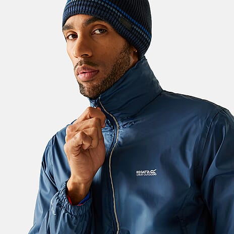 Regatta Mens Waterproof Rain Jacket With Packaway Pocket - Belt Bag (Size XXXL) - Blue