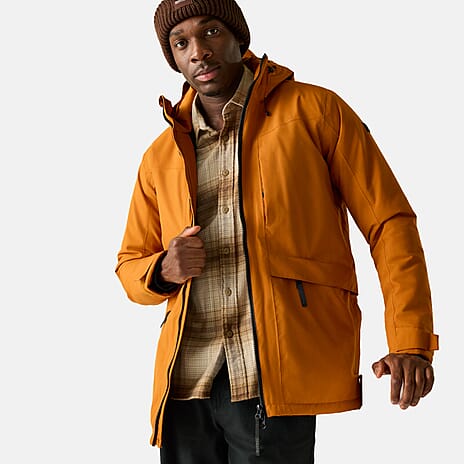 Regatta Mens Waterproof Thermoguard Insulated Jacket With High Collar Hood, Storm Cuffs - Adjustable Hem (Size M) - Orange