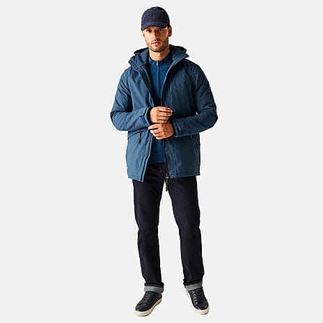 Regatta Mens Waterproof Thermoguard Insulated Jacket With High Collar Hood, Storm Cuffs - Adjustable Hem (Size L) - Blue