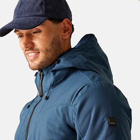 Regatta Mens Waterproof Thermoguard Insulated Jacket With High Collar Hood, Storm Cuffs - Adjustable Hem (Size L) - Blue