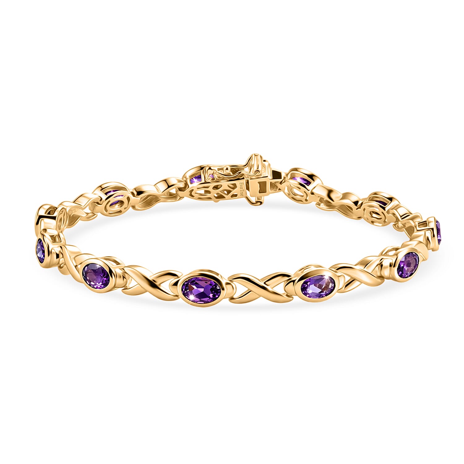 Royal Bali Collection - EverTrue African Amethyst Bracelet (Size - 7.5) with GB Lock Box in Yellow Gold Tone 4.57 Ct.