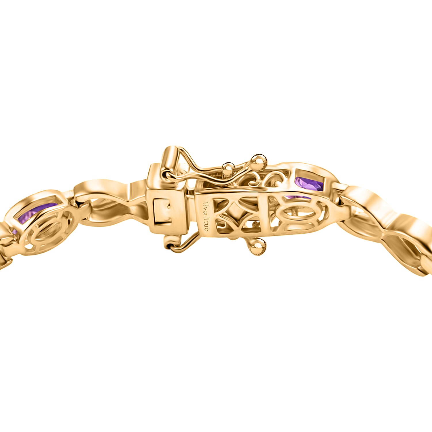 Royal Bali Collection - EverTrue African Amethyst Bracelet (Size - 7.5) with GB Lock Box in Yellow Gold Tone 4.57 Ct.