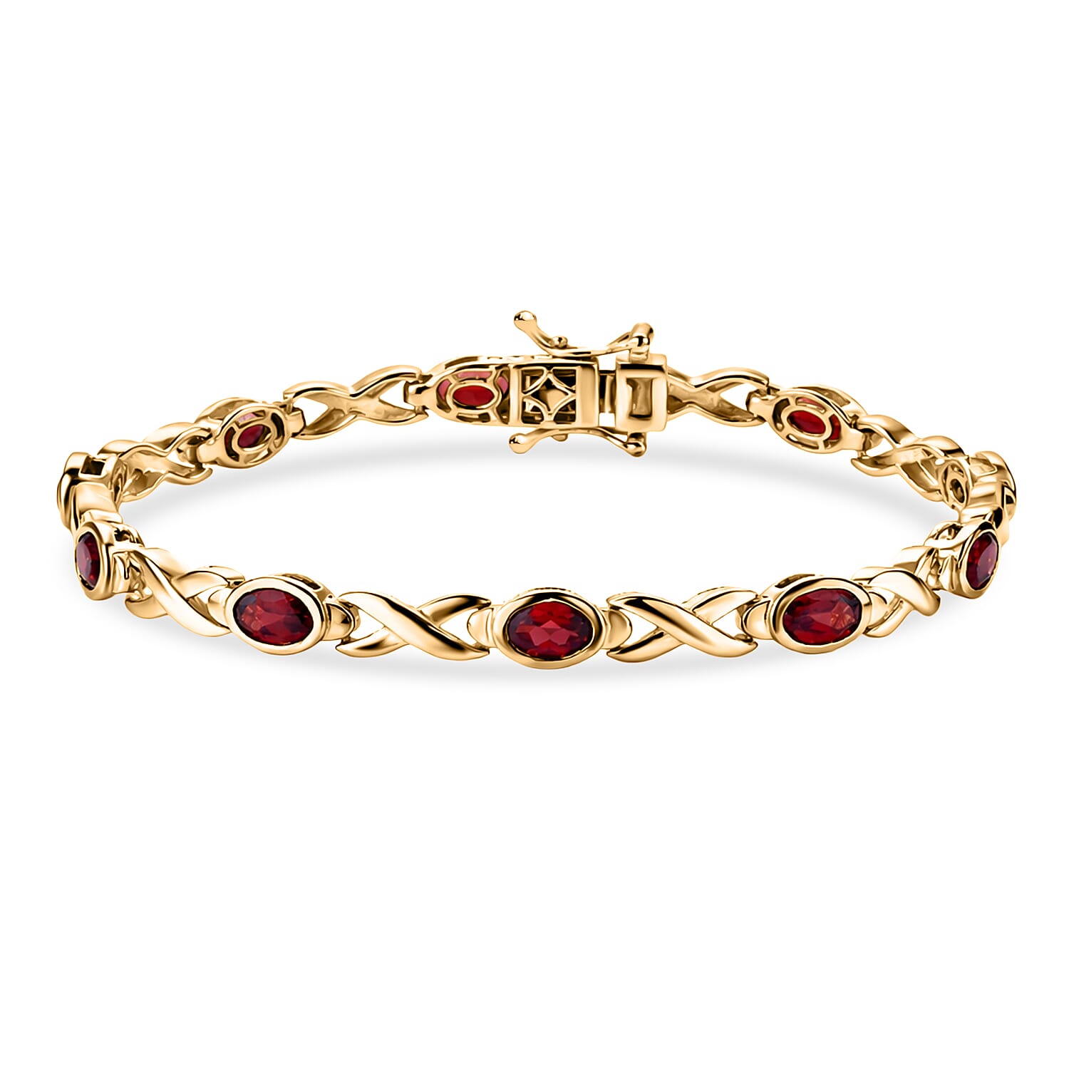 Royal Bali Collection - EverTrue Red Garnet Bracelet (Size - 7) with GB Lock Box in Yellow Gold Tone 5.70 Ct.