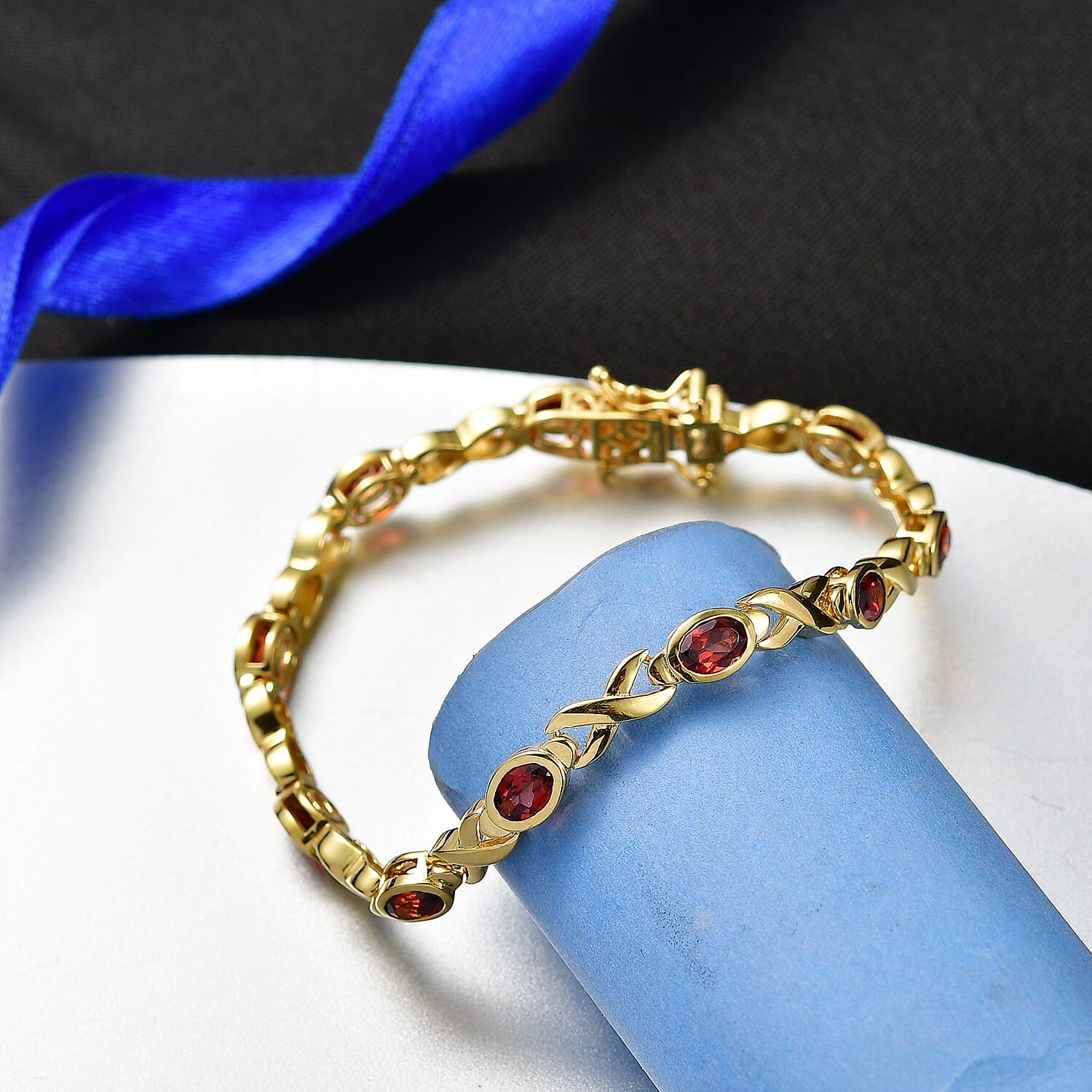 Royal Bali Collection - EverTrue Red Garnet Bracelet (Size - 7) with GB Lock Box in Yellow Gold Tone 5.70 Ct.