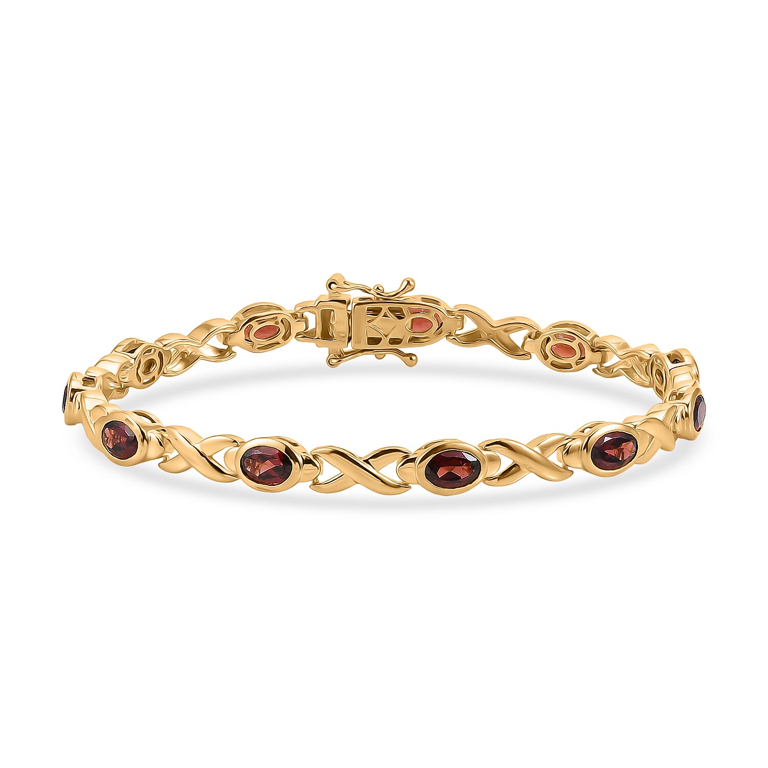 Royal Bali Collection - EverTrue Red Garnet Bracelet (Size - 7.5) with GB Lock Box in Yellow Gold Tone 6.25 Ct.