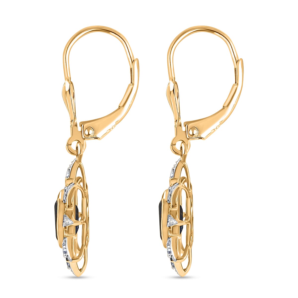 D'Joy AAA Natural Kashmir Kyanite & White Zircon Dangling Earring with Lever Back in Yellow Gold Plated Sterling Silver 1.82 Ct.