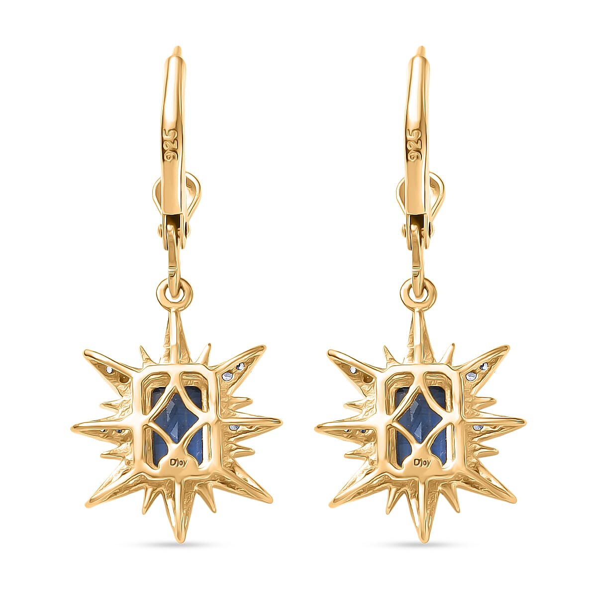 D'Joy AAA Natural Kashmir Kyanite & White Zircon Dangling Earring with Lever Back in Yellow Gold Plated Sterling Silver 1.82 Ct.