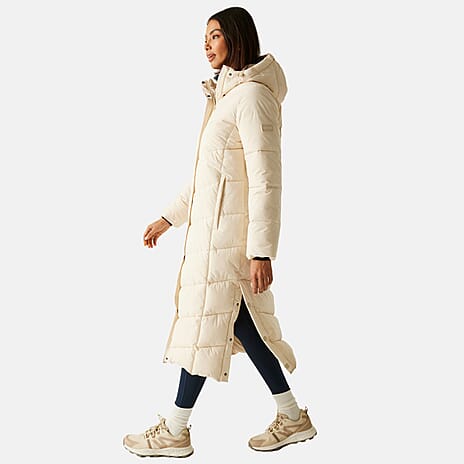 Regatta Womens Longline Quilted Insulated With Hood - Seam Snaps (Size 14) - Lightvanilla