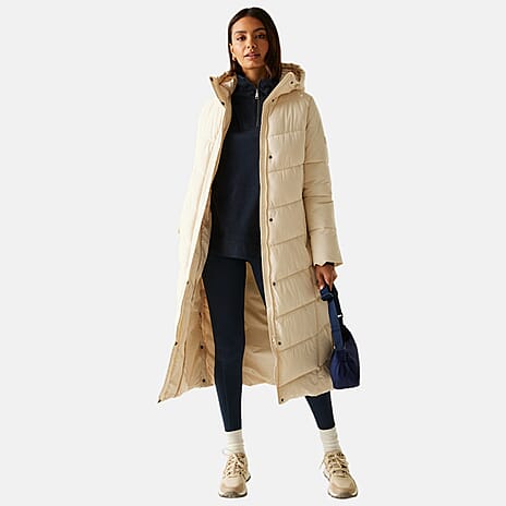 Regatta Womens Longline Quilted Insulated With Hood - Seam Snaps (Size 18) - Lightvanilla