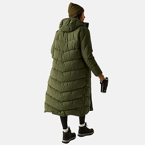 Regatta Womens Longline Quilted Insulated With Hood - Seam Snaps (Size 16) - Dark Khaki