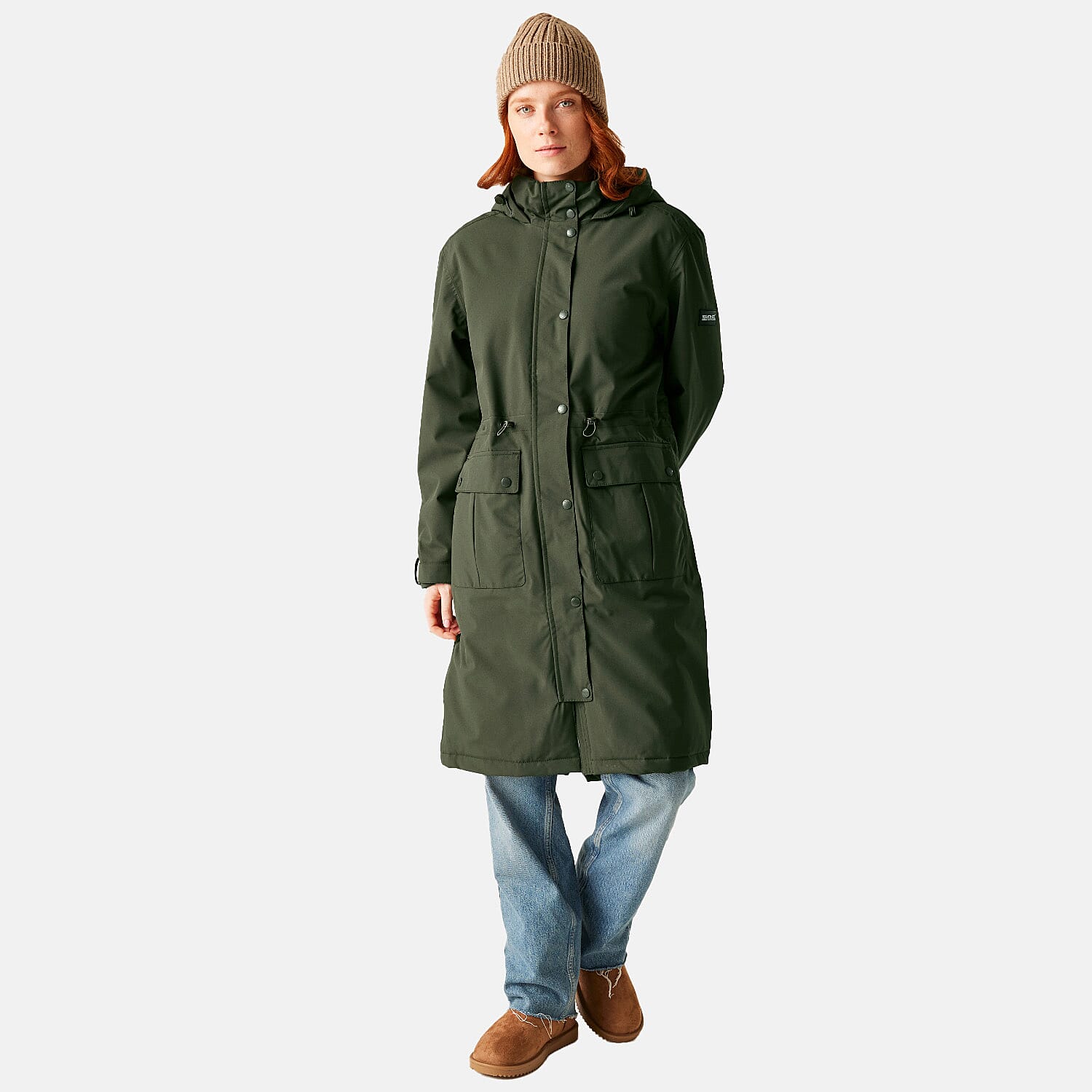 Regatta Womens Long-Length Waterproof Insulated Jacket With Adjustable Shockcord Patch Pockets and Fleece Lined Hood