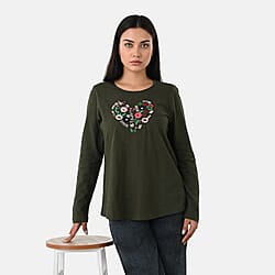 La Marey Cotton Floral Heart Embroidered&nbsp;Full Sleeves T-Shirt 