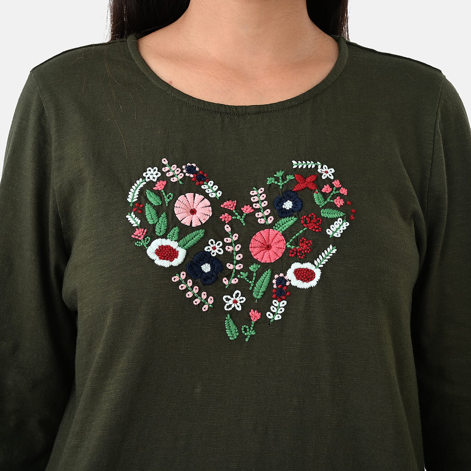 La Marey Cotton Floral Heart Embroidered&nbsp;Full Sleeves T-Shirt 
