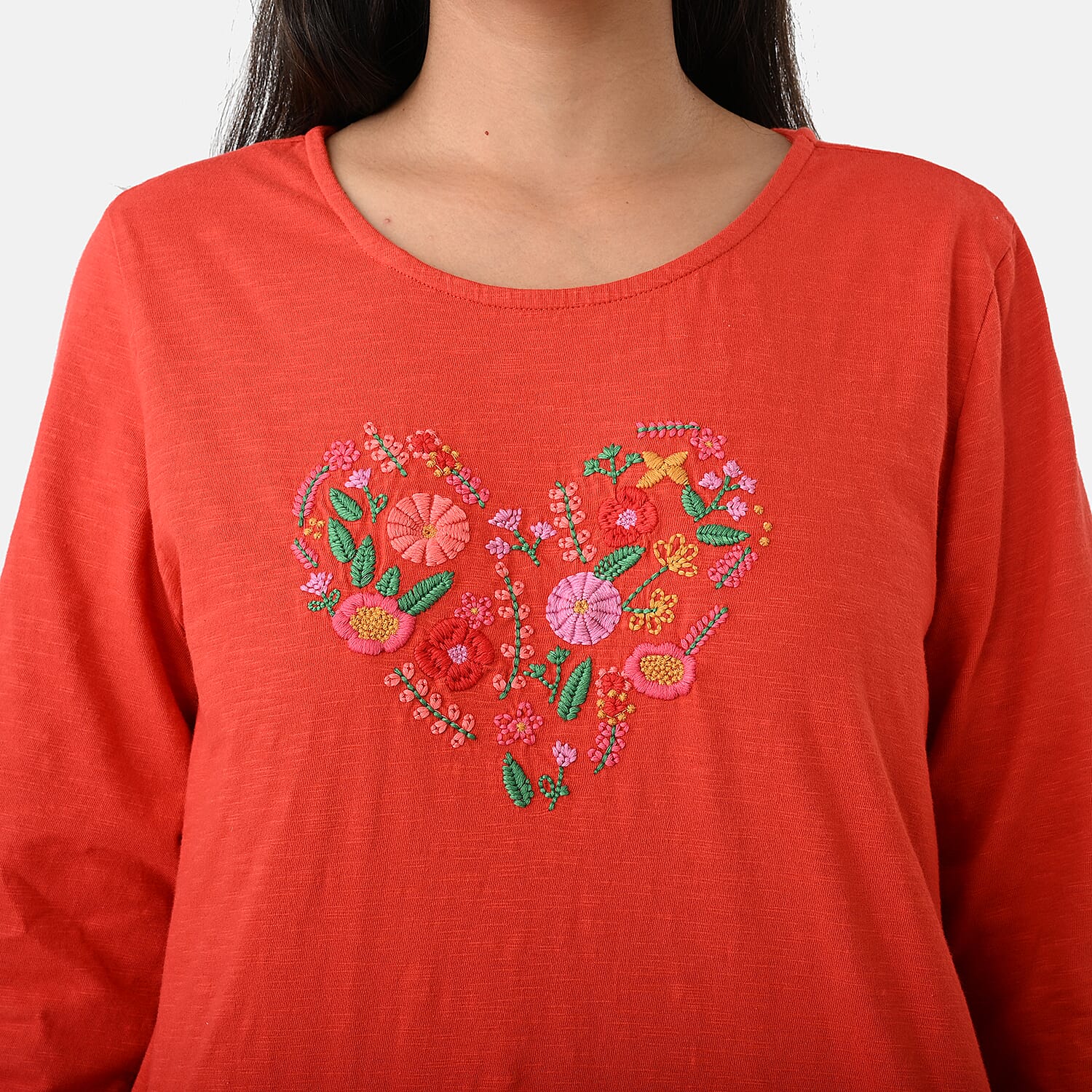 La Marey Cotton Floral Heart Embroidered&nbsp;Full Sleeves T-Shirt 
